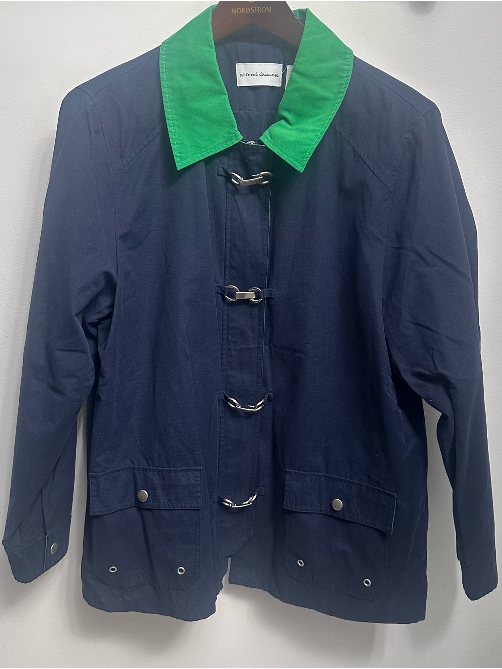 Vintage 90s Alfred Dunner Colorblock Utility Barn Jacket Navy Green Toggle 12